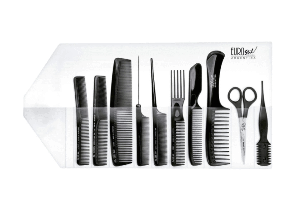 ESTUCHE 8 PEINES NEGROS, 1 NAVAJA Y 1 TIJERA