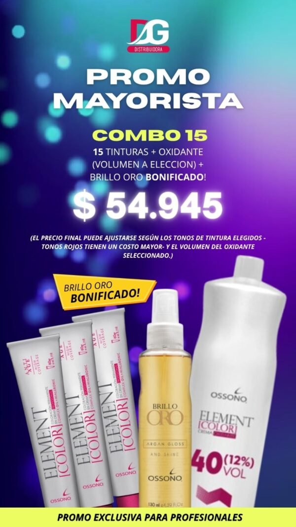 OFERTA COLORACION OSSONO  15 COLORES + OXIDANTES + BRILLO OROR