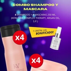 OFERTA OSSONO - 4 MASCARA KERATINA x250 + 4 SHAMPOO KERATINA x250 BONIFICADO CRISTAL LIQUIDO X30ml