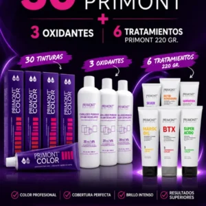 PROMO PRIMONT, 30 COLORES + 3 OXIDANTES + 6 TRATAMIENTOS EN POMOS