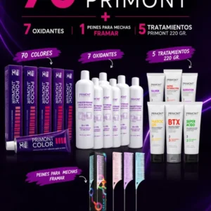 PROMO PRIMONT, 70 COLORES + 7 OXIDANTES + 5 TRATAMIENTOS EN  POMO + SET DE PEINE FRAMAR
